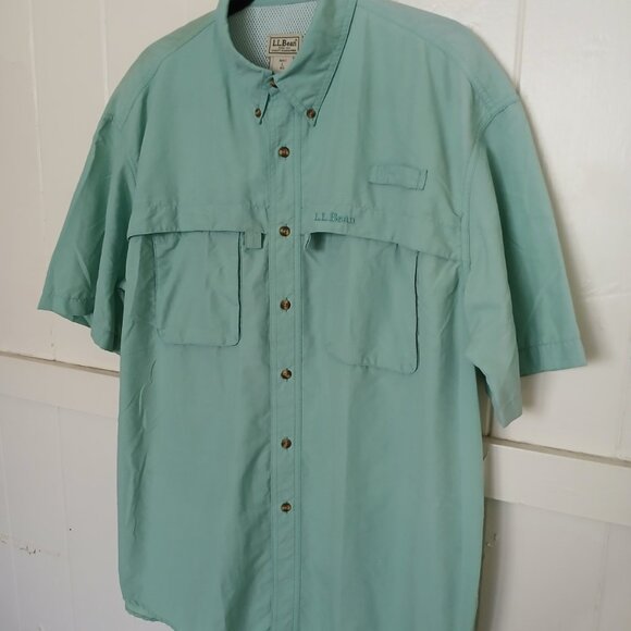LL BEAN Shirt Mens Large Reg Vented Fishing Outdoor Short Sleeve Moss Green* - Picture 4 of 11